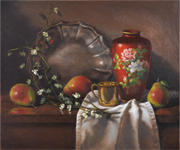 Pears, Blossoms & Cloisonne Vase